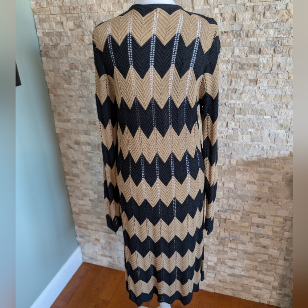 Western Whimsygoth Chevron Open Front Duster Cardigan Neutral Boho XS Cotton image 2